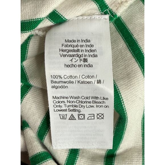 J. Crew Striped Ruffle Neck Henley Buttons Long Sleeve Top Blouse S Green White - Picture 11 of 15